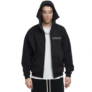 Sudaderas con capucha con cremallera para hombre, holgadas, informales, a la moda, de Color sólido, personalizadas, con forro polar grueso y cremallera, abrigo con capucha para hombre - Product Image 4