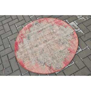 Vintage Turkish Rug 3.2x3.3 ft, <b>Red</b> Floral <b>Wool</b> Rug - Product Image 2