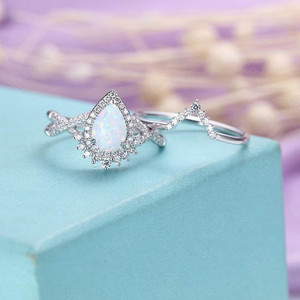 Opale éthiopienne, argent sterling 925, alliance romantique, bague de fiançailles unique en forme de poire, bagues de mariage pour femmes - Product Image 4