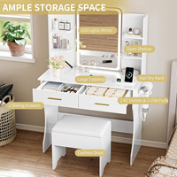 Bureau de toilette blanc de qualité commerciale avec pieds courbes, miroir LED intégré, mobilier pour hôtel et dortoir