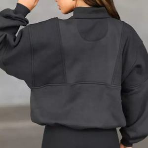 เสื้อฮู้ดโอเวอร์ไซส์แบบมีซิปครึ่งตัวของผู้หญิงเสื้อออกกำลังกายผ้าฝ้ายแบบหนาพร้อมกระเป๋าสำหรับฤดูหนาวโลโก้แบบกำหนดเอง - Product Image 3