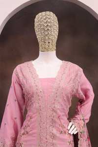 Nuevo diseñador Top de fiesta de seda Palazzo & Dupatta Set Fox Georgette Trabajo con menos longitud de trabajo 40 Mangas de cuello redondo TELA DE PALLAZO - Product Image 2