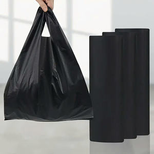 Bolsa de camiseta Bolsa de compras de plástico negro barata adecuada para usar en cocina, bolsa de supermercado - Product Image 4