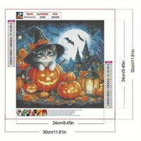Kit de Peinture Diamant DIY Complet de Haute Qualité, Peint à la Main, Écologique, Motif Chat Citrouille d'Halloween, pour Décoration Intérieure