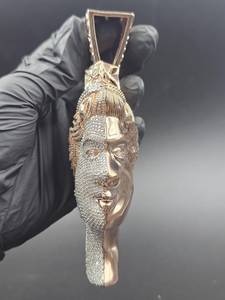 จี้เพชรโมอิสทรงกลมสีทองรูปใบหน้าคู่สีทองประดับอัญมณี925สีเงินจี้เครื่องประดับชั้นดีและเสน่ห์ - Product Image 3