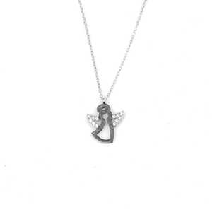 Collar de Plata de Ley 925 con Modelo de Ángel y Piedra Blanca, Símbolo Religioso Cristiano, Color Blanco - Product Image 2