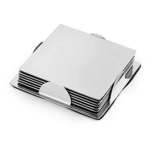 Ensemble personnalisable de 7 sets de table et sous-verres carrés en acier inoxydable, finition mate polie durable argentée - Product Image 5