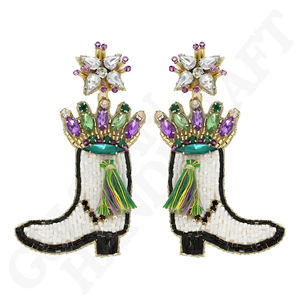 Pendientes de flores de Mardi Gras con cuentas Joyería floral festiva púrpura, verde y dorada para celebraciones de Carnaval y desfile para niñas - Product Image 5