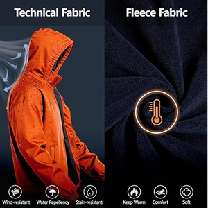 Veste Softshell en polaire imperméable et coupe-vent pour homme avec capuche amovible, veste bomber réversible coupe-vent - Product Image 6