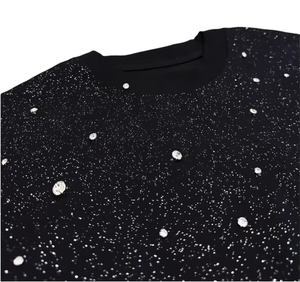 High Quality Custom Men's <b>Black</b> <b>T</b>-<b>Shirt</b> High Quality Rhinestone Heat Transfer 100% Cotton Oversized Fit O-Neck <b>T</b>-<b>shirts</b> For Mens - Product Image 2