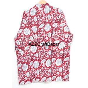 Chaqueta Kimono A2ZCraftBazar 100% Algodón, Estampado Floral, Reversible, Transpirable, Acolchada, Cuello en V, Botones Cubiertos, Multi-Temporada - Product Image 4