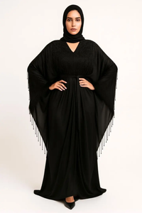 Abaya en soie noire de luxe faite à la main de qualité supérieure pour adultes travail artisanal chic sur vêtements et accessoires musulmans traditionnels - Product Image 3