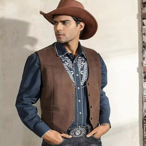 <b>Canvas</b> Waterproof Vest Men's Leather Suit Casual Western Cowboy Waistcoat Custom <b>Colour</b> Prom Man Clothing Punk Sleeveless Jacket - Product Image 5