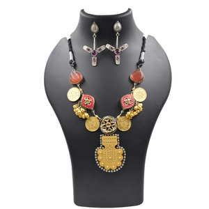 สร้อยคอเครื่องประดับดีไซน์ใหม่สร้อยคอ dualtone แบบดั้งเดิมพร้อมต่างหูในราคาที่สมเหตุสมผลในอินเดีย - Product Image 1