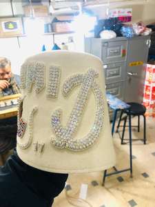 Chapeau Fès maçonnique blanc fait à la main personnalisé avec broderie en strass et design égyptien-HSE - Product Image 3