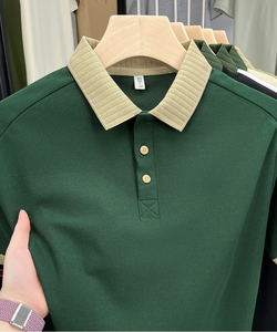 Haut de gamme hommes à manches courtes pour Polo brodé col bloquant les couleurs affaires décontracté imprimé T-Shirt extensible respirant - Product Image 3