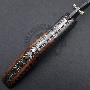 Cuchillo de Bolsillo Plegable de Acero de Damasco, Hoja Recta, Grado Industrial, Madera OEM, EDC, Autodefensa, Táctico, Venta Caliente - Product Image 4