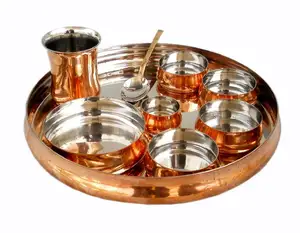 Gehämmertes rundes Thali-Set aus reinem Kupfer Geschirrset Geschirrset