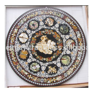 Forme ronde Pierre Noire Décorative Marqueterie Dessus de Table à Manger - Product Image 1