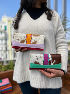 Recién llegado, venta de cuero de vaca reciclado, bolso de mano para mujer, elegante, rechoncho, Color arcoíris, monedero multiusos, tarjetero, carteras - Product Image 4