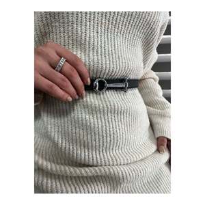 Ceinture fine pour femme avec boucle longue, ceinture pour veste, ceinture pour chemise, ceinture pour robe - Noir-Argent - Product Image 6