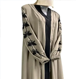 Élégant Double Couche Noir Dubaï Vente en Gros Abaya Turc Modeste Islamique Vêtements Dubaï Élégant Ouvert Abaya Femmes Musulmanes Robe - Product Image 5