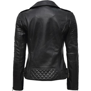 Black Biker Quality Price Premium Quality Custom Design Adult Size Women Genuine Leather <b>Jacket</b> <b>Ladies</b> Leather <b>Jacket</b> - Product Image 2