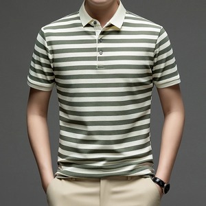 เสื้อยืดแขนสั้นผู้ชายเสื้อโปโลลายทางเสื้อลำลองเสื้อฤดูร้อนผ้าไอซ์ซิลค์มีปกเสื้อยืดแฟชั่นฤดูร้อน - Product Image 2
