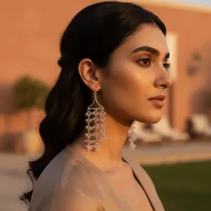 Pendientes Colgantes de Plata 925 con Cuarzo Rosa y Baño de Oro de 18K para Mujer, Tipo Gota, para Bodas, Fiestas, Regalo, Joyería, Piedra de Diamante en Forma de Pera - Product Image 1