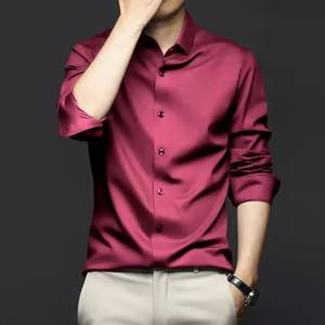 Camisas de alta elasticidad para hombre, camisetas de manga larga de Color sólido/primavera verano, camisa informal ajustada de lujo, camisas de vestir formales sociales. - Product Image 4