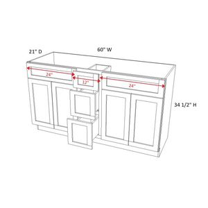 Estilo moderno Slim Shaker Ebony Vanity Base Gabinete 4 puertas 3 cajones W60 X H34.5 X D21 para uso en el baño - Product Image 2