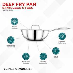 Cấp thực phẩm đồ nấu nướng thép không gỉ đinh tán xử lý sâu Fry chảo với nắp thiết kế bền dễ dàng làm sạch kỳ lạ bạc sáng - Product Image 4