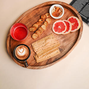 Vente chaude plateau de service en bois durable ovale en forme de plateaux en bois d'artisanat naturel de la plus haute qualité - Product Image 3