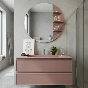 Mobile <span class=keywords><strong>Bagno</strong></span> Moderno ed Elegante 100% Made in Italy, Lussuoso in Rosa con Doppi Cassetti, Lavabo Integrato in Resina Colorata e <span class=keywords><strong>Specchio</strong></span> Abbinato a Parete - Product Image 1