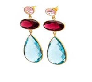 Boucles d'oreilles en topaze bleue, Quartz rubis et Quartz rose en argent Sterling 925, forme de poire et ovale, nouvel arrivage - Product Image 1