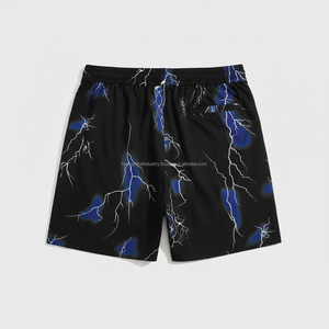 กางเกงขาสั้นผู้ชายลายกราฟิก แห้งเร็ว ผลิตตามแบบ OEM ลายสายฟ้าสีน้ำเงิน ดีไซน์พายุฝน สำหรับฤดูร้อน สไตล์สตรีทแวร์ - Product Image 2