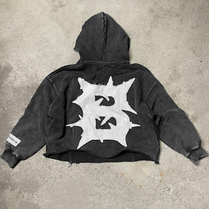 Sweat-shirt délavé avec logo personnalisé, style vintage streetwear, imprimé en relief, en molleton français, délavé à l'acide - Product Image 4