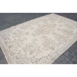 Tapis turc, tapis vintage 7,3x11,2 pieds, tapis en laine patchwork blanc et gris - Product Image 3