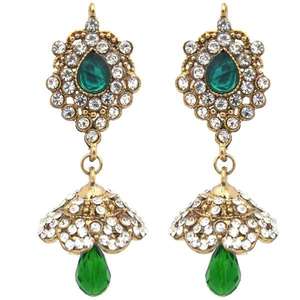 Kriaa Piedra austriaca chapada en oro Jhumki 1300835-Elegante aro de tuerca en forma de bola Shell Diamond Pearl para fiestas de compromiso - Product Image 1