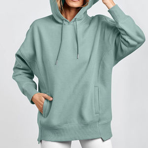 Sudadera con capucha de gran tamaño para mujer, de secado rápido, holgada, con hombros caídos, patrón sólido, Impresión de logotipo personalizado, lienzo hecho, servicio OEM - Product Image 1