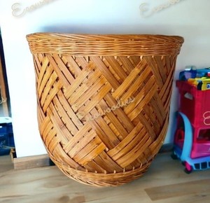 Top Selling Brown Handwoven <b>Bamboo</b> Basket, Handwoven Geometric Pattern Rattan Planter Indoor Multiutility Farmer's Basket - Product Image 3