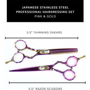 Poignée russe Kit de coupe de cheveux de barbier ciseaux amincissants cisailles titane couleur enduit Kit de rasoir de coiffure en acier inoxydable - Product Image 6