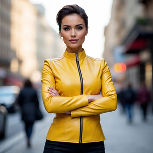 Haute en cuir véritable matelassé tricoté Slim Fit col montant dégradé couleur moto Style dames mode mi-poids cuir - Product Image 6