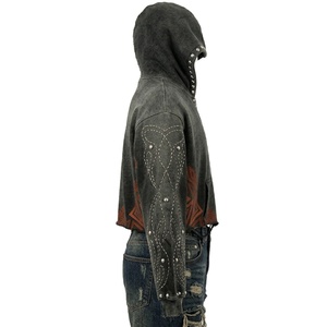 Sweat à capuche tricoté vintage tendance pour homme, style délavé, tissu épais, manches longues, pour l'automne - Product Image 4