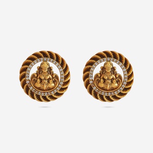 Pendientes de aro tipo huggie religiosos de estilo antiguo 186371, hechos de aleación de zinc, acero inoxidable, latón, circonita y perla, ideales para fiestas. - Product Image 1