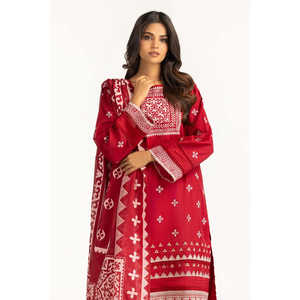 Conjunto de Traje de 3 Piezas en Papel y Algodón Estampado Color Granate para Mujer - Product Image 2