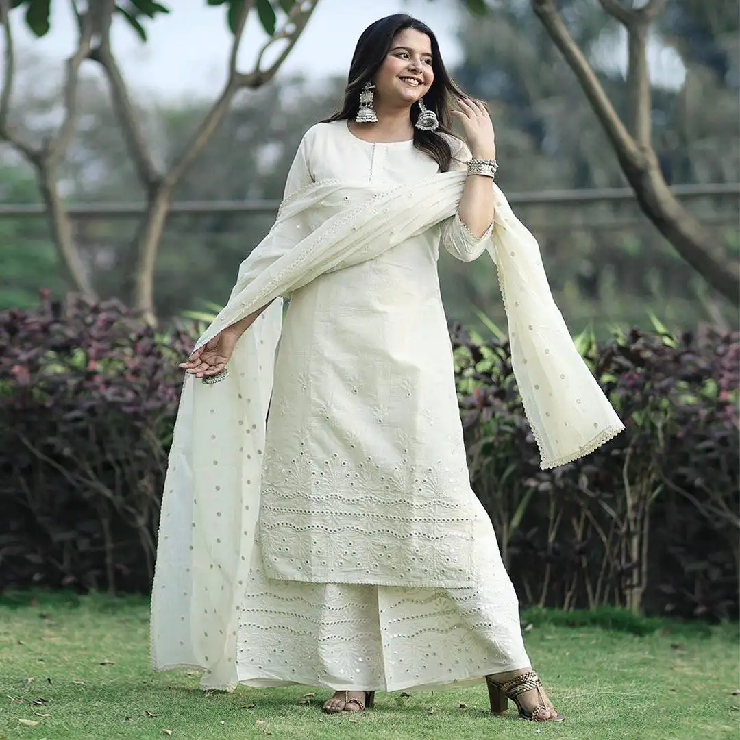 Lanzamiento del nuevo Sara Ali Khan Designer Party Wear Look Top Plazzo & Dupatta Set Top Fab Heavy Pure Mska Cotton With Heavy
