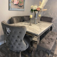 Mesa de Comedor Moderna con Estructura Metálica y Tapa de Mármol para Hoteles, Apartamentos, Escuelas y Restaurantes - Importación al por Mayor