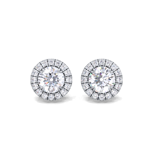 IGI Certified Lab Grown Diamond Double Halo <b>Stud</b> Earrings Solid 925 Sterling <b>Silver</b> Round Diamond Cluster Halo <b>Studs</b> - Product Image 1