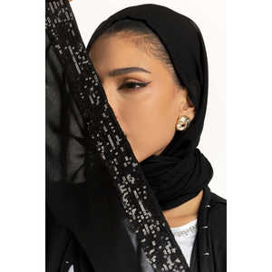 Abaya brodée en Georgette Crush IPAB-22155 avec foulard en tissu Chiffon - Product Image 3